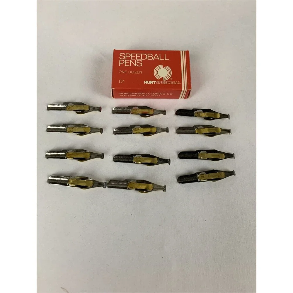 Vintage HUNT SPEEDBALL PENS D-1 Oval Easy To Use Calligraphy Pen Nibs (12)